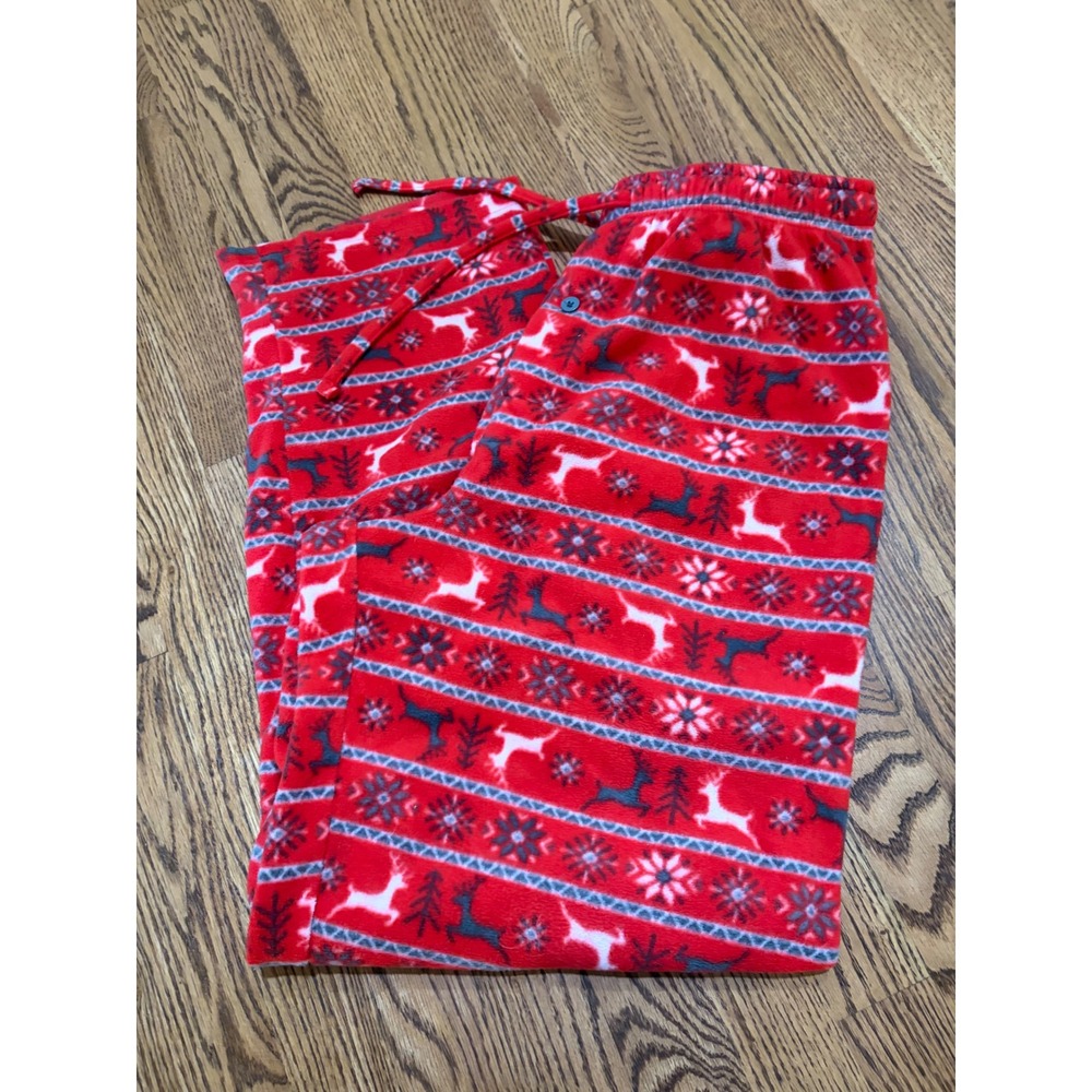 Holiday Traditions Pajama Pants Womens Medium Red Fleece Fair Isle Xmas Holiday
